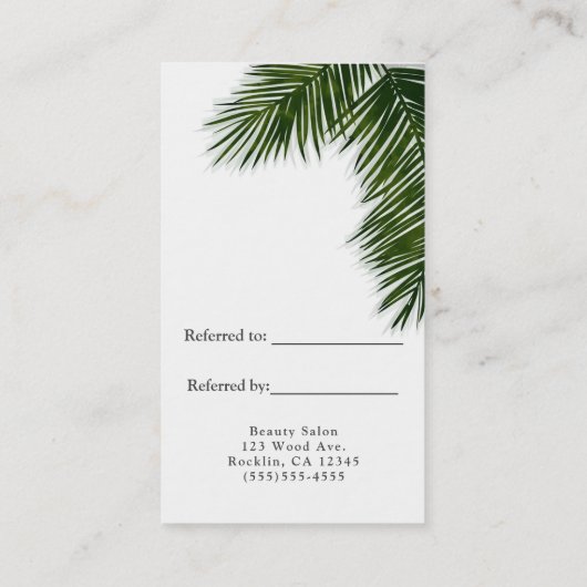 Tropische Palm Tree Leaf Elegant Verwijs een vrien Aanbevelingskaartje (Achterkant)