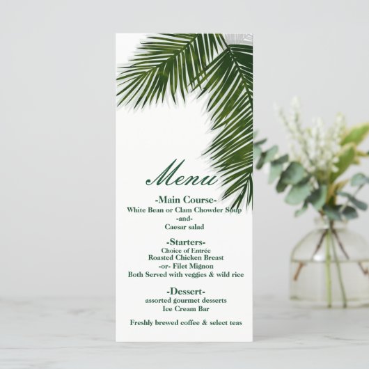 Tropische Palm Tree Leaf Elegant Wedding Menu (Staand voorkant)