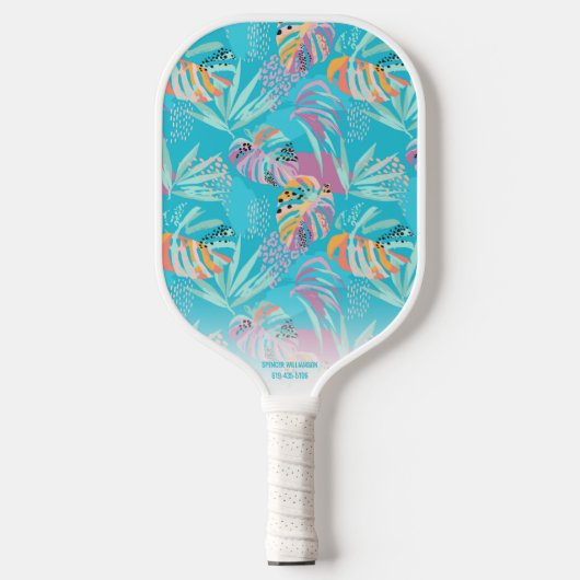 Tropische palm Tree Leaf Pattern Custom Name Phone Pickleball Paddle (Voorkant)