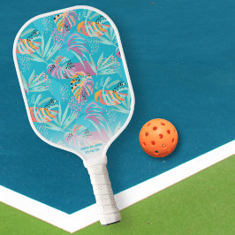Tropische palm Tree Leaf Pattern Custom Name Phone Pickleball Paddle