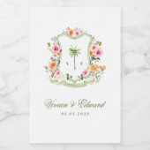 Tropische Palm Tree Monogram Crest Beach Wedding Wijn Etiket (Enkel label)