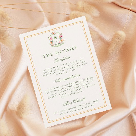 Tropische Palm Tree Monogram Details Strand Huweli Informatiekaartje