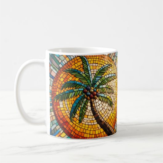 Tropische Palm Tree Mozaïek Stijl Kunst Koffiemok (Links)