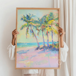 Tropische Palm Tree Pastel Kustmuur Art Poster