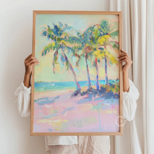 Tropische Palm Tree Pastel Kustmuur Art Poster