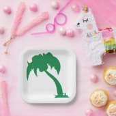 Tropische Palm Tree Silhouette Green Island Beach Papieren Bordje (Feest)