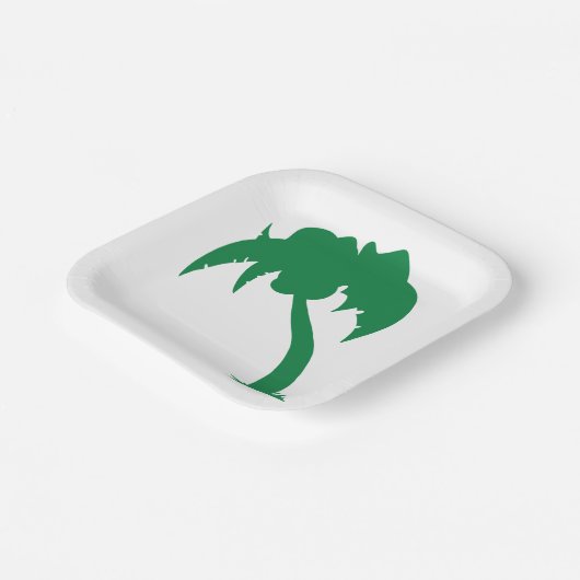 Tropische Palm Tree Silhouette Green Island Beach Papieren Bordje (Gebogen)