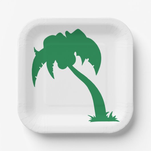 Tropische Palm Tree Silhouette Green Island Beach Papieren Bordje (Voorkant)