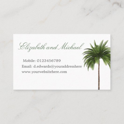 Tropische Palm Tree Wedding Informatie Visitekaartje (Achterkant)