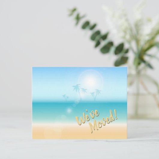 Tropische Palm Trees Beach New Address Notice Aankondigingskaart (Staand voorkant)