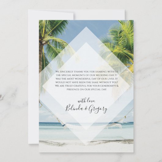 Tropische palm Trees Beach Weddenschap Hartelijk d Bedankkaart (Achterkant)