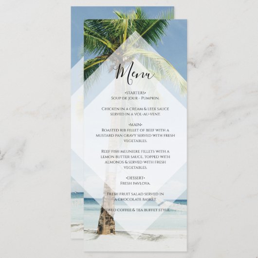 Tropische palm Trees Beach Wedding Menu (Voorkant / Achterkant)