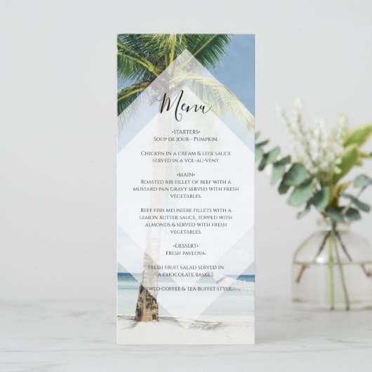 Tropische palm Trees Beach Wedding Menu (Staand voorkant)