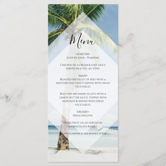 Tropische palm Trees Beach Wedding Menu (Voorkant)