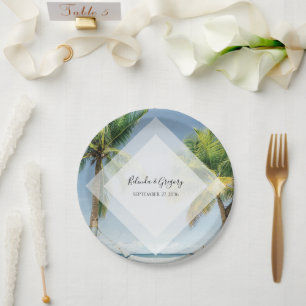 Tropische palm Trees Beach Wedding Papieren Bordje