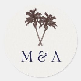 Tropische palm Trees Beach Wedding Stationery Ronde Sticker