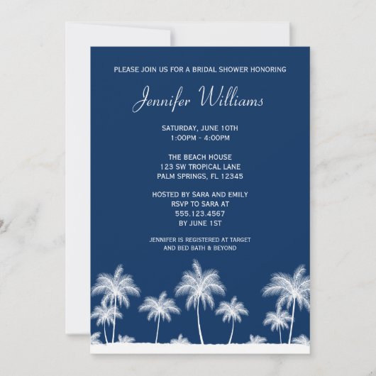 Tropische palm Trees marine Bridal Shower Invitati Kaart (Voorkant)