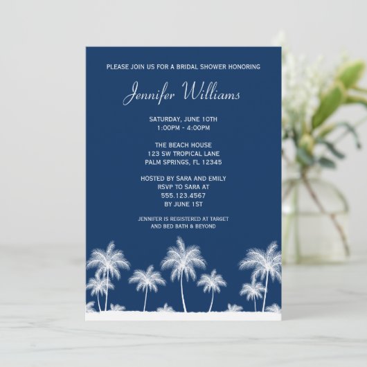 Tropische palm Trees marine Bridal Shower Invitati Kaart (Staand voorkant)