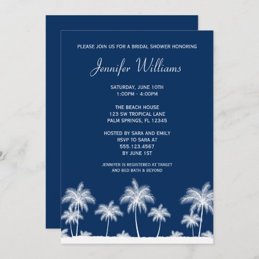 Tropische palm Trees marine Bridal Shower Invitati Kaart (Voorkant / Achterkant)