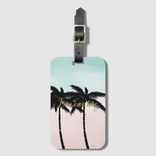 Tropische palm Trees Pink Mint Ombre gouden droom Bagagelabel (Voorkant (verticaal))