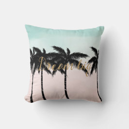 Tropische palm Trees Pink Mint Ombre gouden droom  Kussen