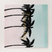 Tropische palm Trees Pink Mint Ombre gouden droom  Legpuzzel (Horizontaal)