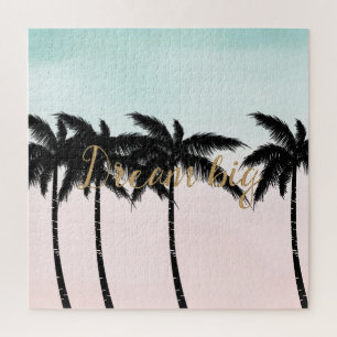 Tropische palm Trees Pink Mint Ombre gouden droom Legpuzzel