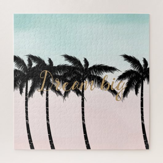 Tropische palm Trees Pink Mint Ombre gouden droom  Legpuzzel (Verticaal)