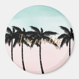 Tropische palm Trees Pink Mint Ombre gouden droom  Magneet