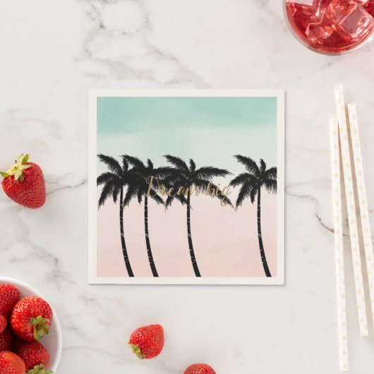 Tropische palm Trees Pink Mint Ombre gouden droom  Servet (Insitu)