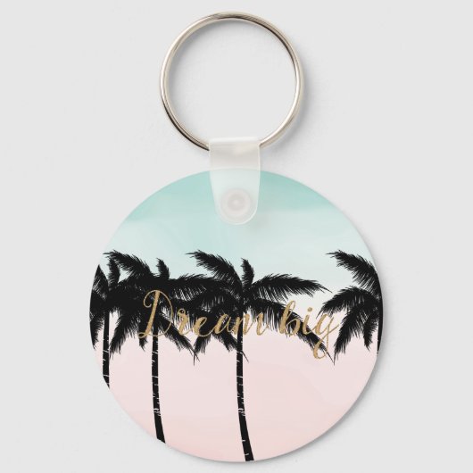 Tropische palm Trees Pink Mint Ombre gouden droom  Sleutelhanger (Voorkant)