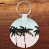 Tropische palm Trees Pink Mint Ombre gouden droom  Sleutelhanger (Voorkant)