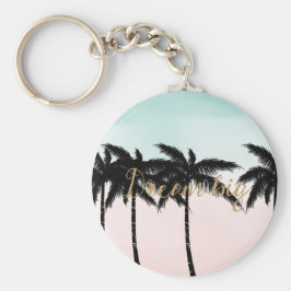 Tropische palm Trees Pink Mint Ombre gouden droom  Sleutelhanger