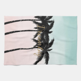 Tropische palm Trees Pink Mint Ombre gouden droom  Theedoek