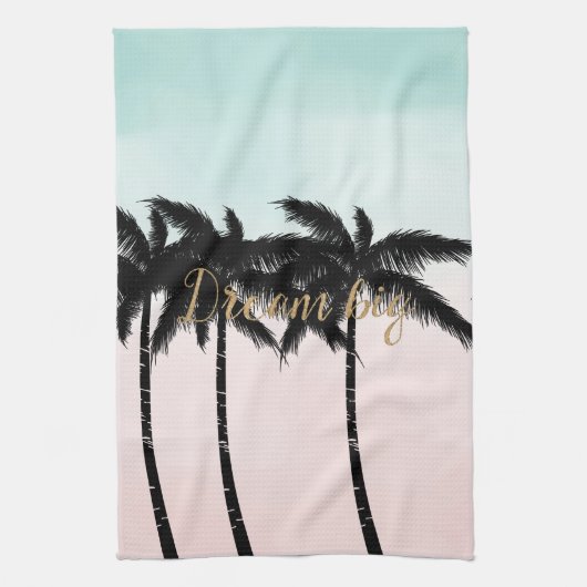 Tropische palm Trees Pink Mint Ombre gouden droom Theedoek (Verticaal)