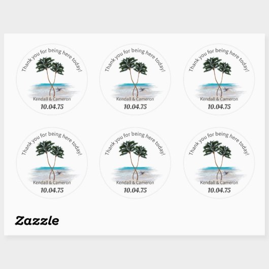 Tropische palm Trees Round Wedding Sticker (Vel)
