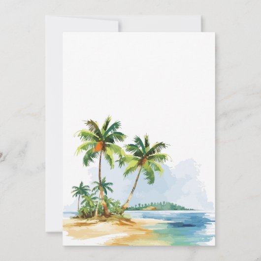 Tropische Palm Trees Strand Bestemming Bruiloft Kaart (Achterkant)