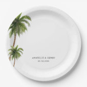 Tropische Palm Trees Strand Bestemming Bruiloft Papieren Bordje (Voorkant)