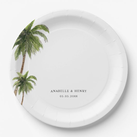 Tropische Palm Trees Strand Bestemming Bruiloft Papieren Bordje (Voorkant)