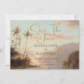 Tropische palm Trees Vintage Wedding Save the Date (Voorkant)