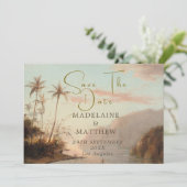 Tropische palm Trees Vintage Wedding Save the Date (Staand voorkant)