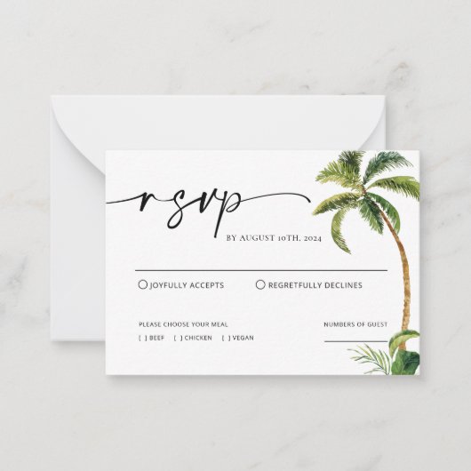 Tropische palm Trees Wedding RSVP Kaart Notitiekaartje (Voorkant)