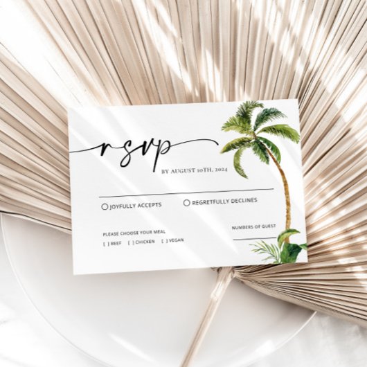 Tropische palm Trees Wedding RSVP Kaart Notitiekaartje