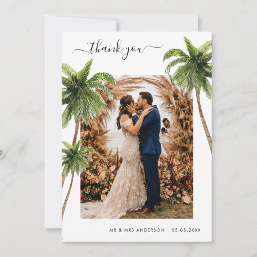 Tropische Palm Trees Zand Strand Bestemming Bruilo Bedankkaart (Voorkant)