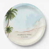 Tropische Palm Trees Zand Strand Bestemming Bruilo Papieren Bordje (Voorkant)