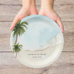 Tropische Palm Trees Zand Strand Bestemming Bruilo Papieren Bordje<br><div class="desc">Vier uw bruiloft met deze elegante,  stijlvolle papieren borden,  met waterverf palmbomen en aangepaste tekst naar keuze. Voeg eenvoudig uw eigen gegevens toe door op de optie "personaliseren" te klikken.</div>