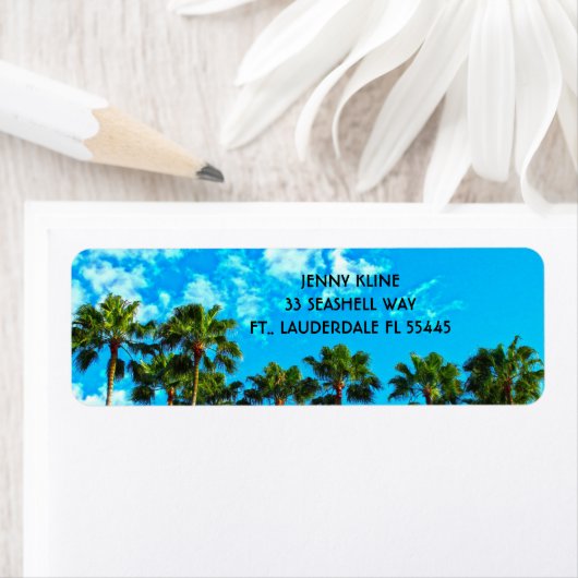 TROPISCHE PALM TREKKEN het Etiket van het Adres va (Insitu)