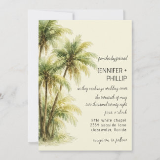 Tropische Palm Trouw Uitnodiging Aquarel Strand