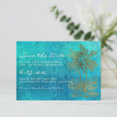 Tropische Palm Trouwkaart 'Save Our Date' in Teal  Save The Date (Staand voorkant)
