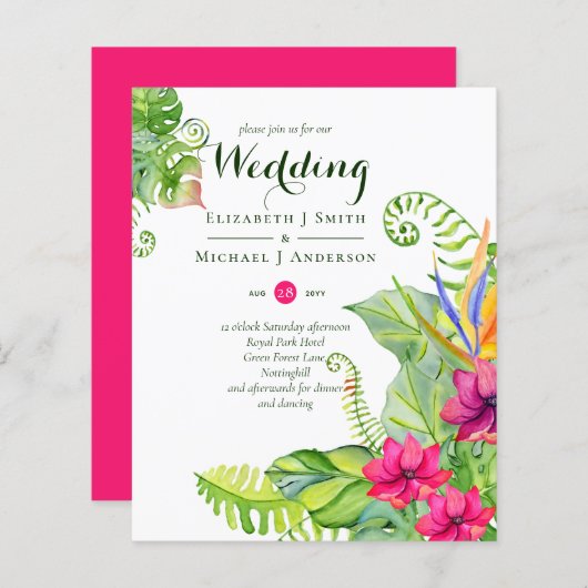 Tropische Palm Trouwkaarten Fuchsia Gember (Voorkant / Achterkant)